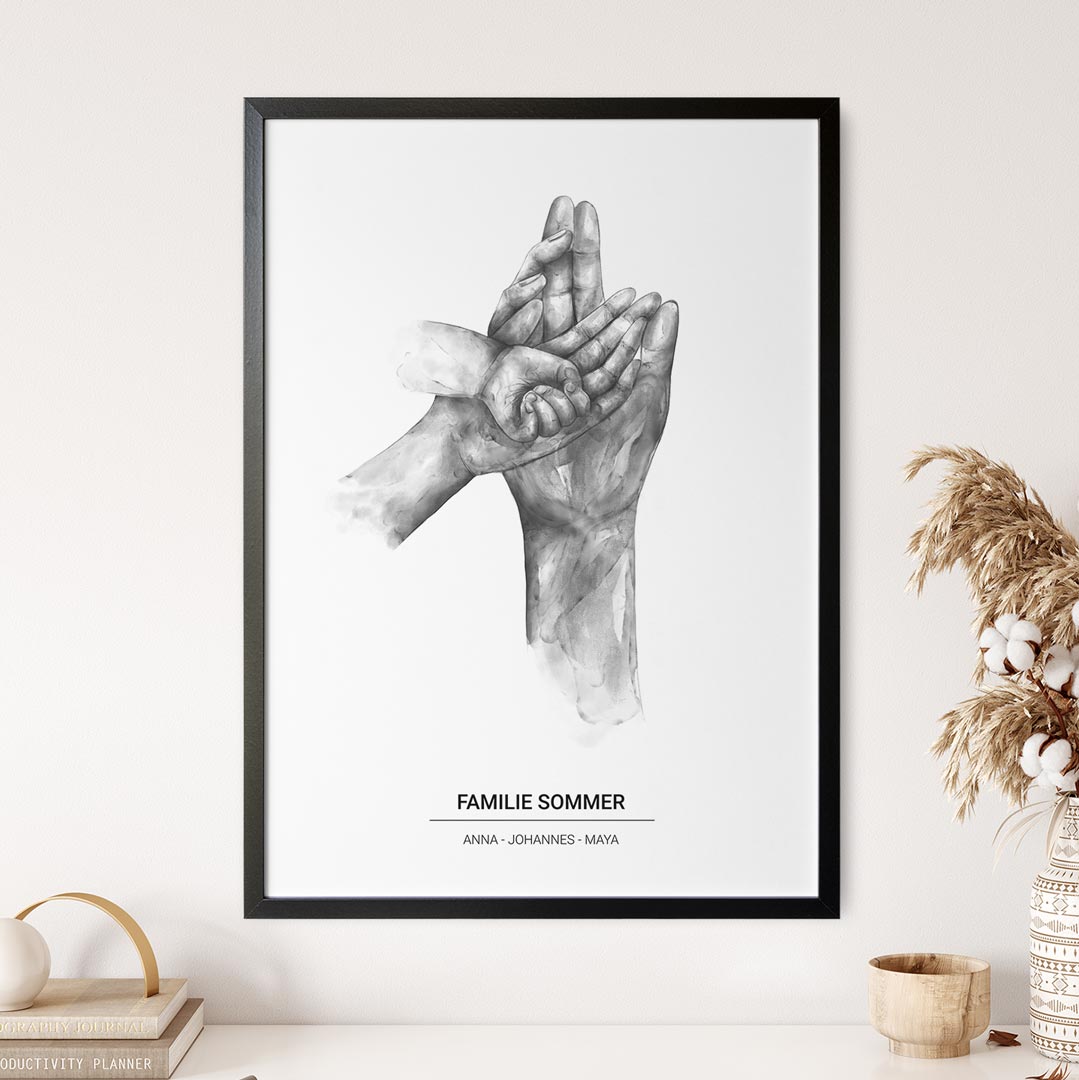 watercolor hands familienposter