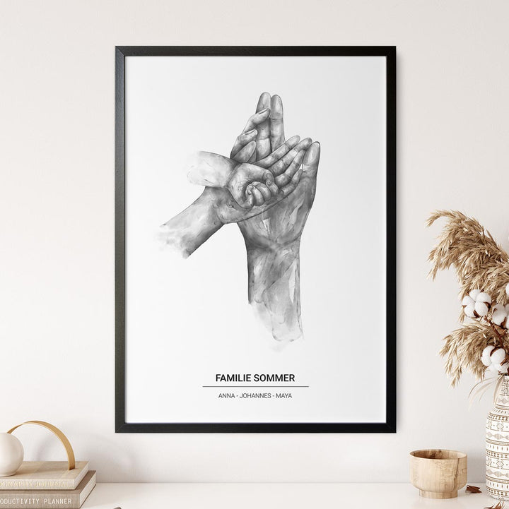 watercolor hands familienposter