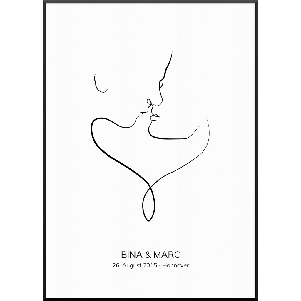 myfamposter hochzeitsposter line art kiss